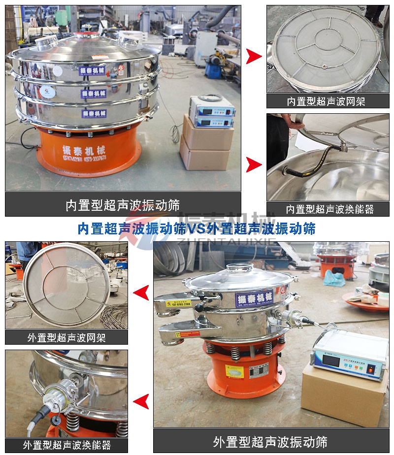 內(nèi)外置棕剛玉微粉超聲波振動(dòng)篩對比